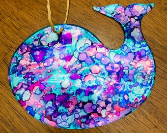 Recycled whale ornament, repurposed aluminum can, recycled gift