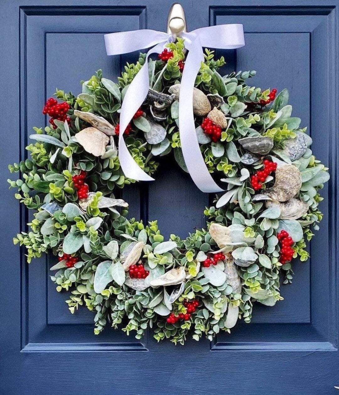 Christmas Wreath for Front Door, Oyster Shell Wreath, Winter