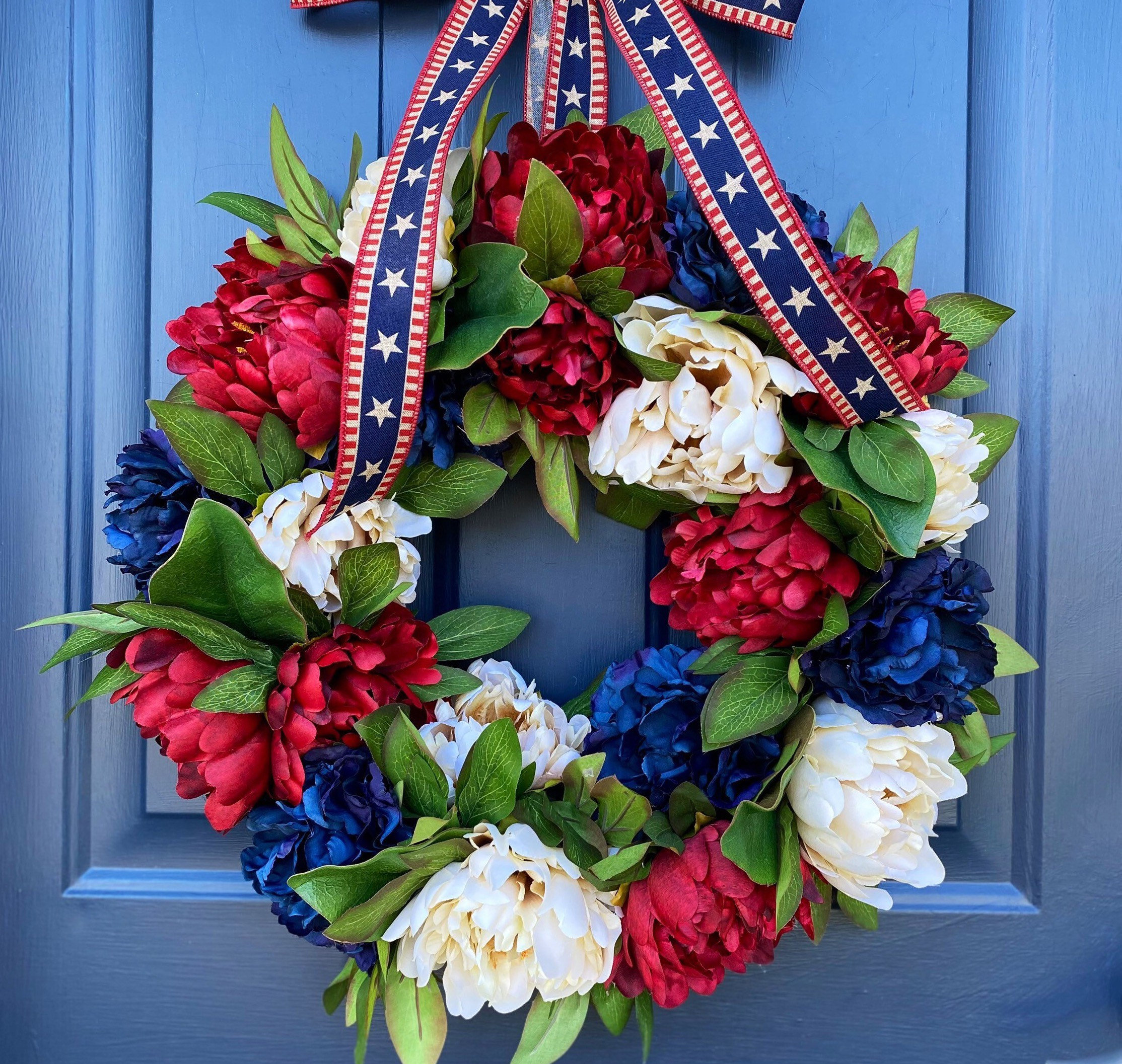 Patriotic Wreath for Front Door, Americana Front Door Wreath, Red