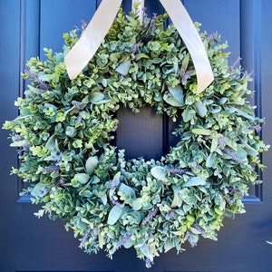 Front Door Lavender Wreath, Spring and Summer All Season Wreath, Wedding Wreath, Farmhouse Wreath, Eucalyptus Wreath, Lambs Ear, Bridal