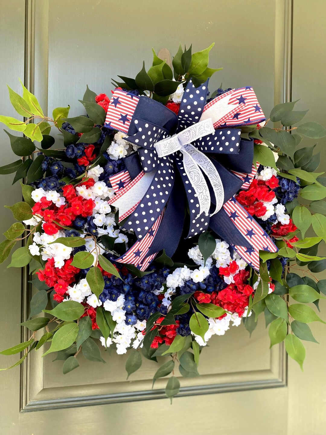 Patriotic Wreath for Front Door, Americana Front Door Wreath, Red White ...