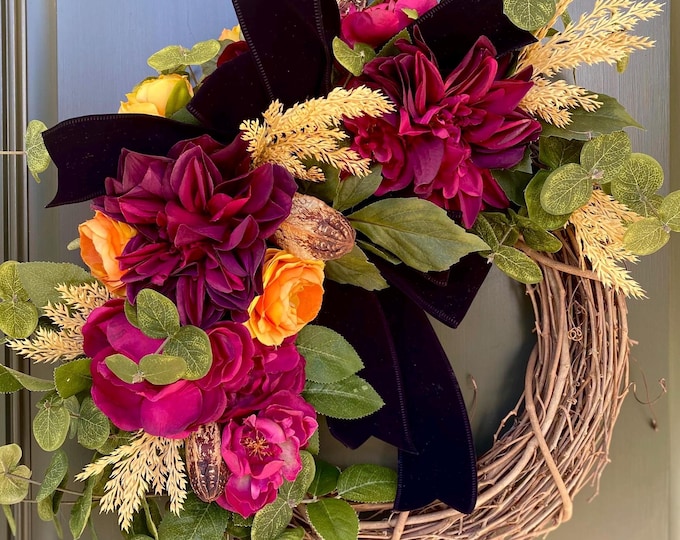 Fall Wreath, Autumn Wreath, Wine, Farmhouse Wreath, Fall Wreath for Front Door, Autumn