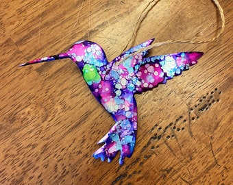 Recycled hummingbird ornament, repurposed aluminum can, recycled gift