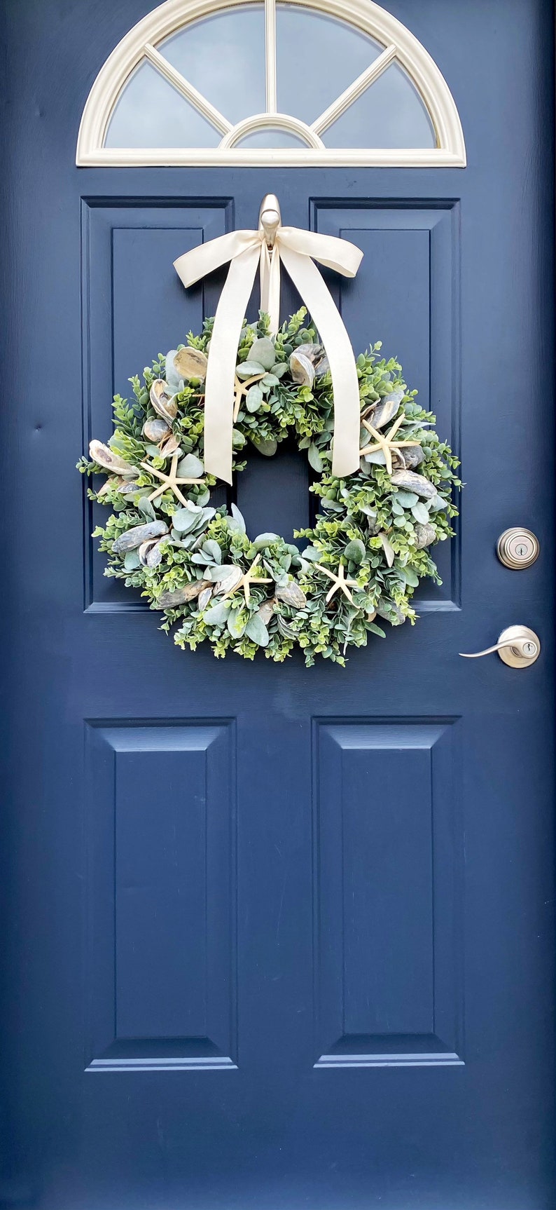 Coastal Wreath for Front Door, Oyster Shell Wreath, Sea Shell Wreath, Beach Decor, Beach Wreath, Nautical Wreath, Starfish, Ocean image 5