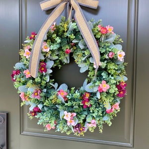 Spring & Summer Wreath,Wreath for Front Door,Lambs Ear Wreath,All Season Year Round Wreath,Grapevine Wreath,Farmhouse Wreath,Best Seller image 5