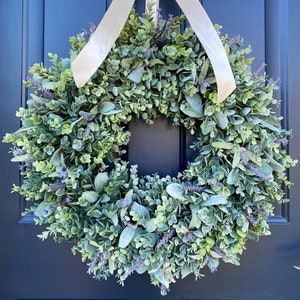 Front Door Lavender Wreath, Spring and Summer All Season Wreath, Wedding Wreath, Farmhouse Wreath, Eucalyptus Wreath, Lambs Ear, Bridal