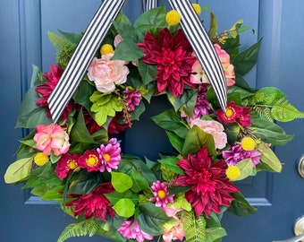 Front Door Wreath, Wreath, Spring Wreath, Summer Wreath, Farmhouse Wreath, Modern Wreath, Mothers Day, Gift