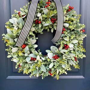 Christmas Wreath, Berry Wreath, Boxwood Wreath, Lambs Ear Wreath, Berry ...