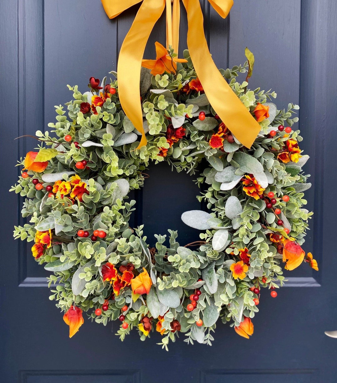 Fall Wreath, Fall Wreath for Front Door, New, Eucalyptus, Lambs Ear ...