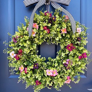 Spring & Summer Wreath, Lambs Ear Wreath, All Season Year Round Wreath, Grapevine Wreath, Wreath for Front Door, Boxwood, Farmhouse Wreath