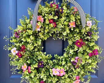 Spring & Summer Wreath, Lambs Ear Wreath, All Season Year Round Wreath, Grapevine Wreath, Wreath for Front Door, Boxwood, Farmhouse Wreath