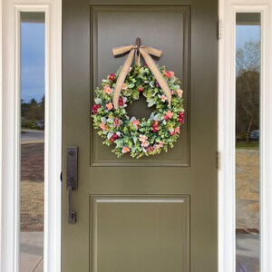 Spring & Summer Wreath,Wreath for Front Door,Lambs Ear Wreath,All Season Year Round Wreath,Grapevine Wreath,Farmhouse Wreath,Best Seller image 3