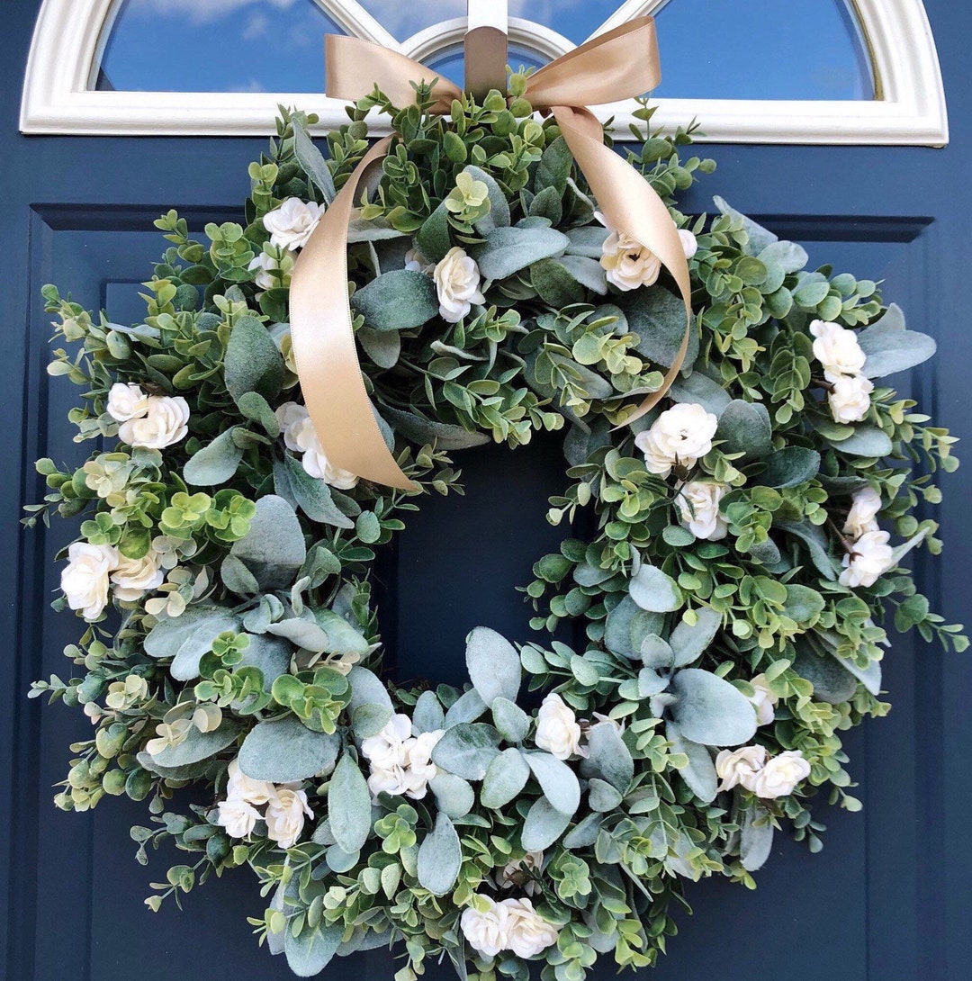 Spring Wreath for Front Door, White Rose, Spring and Summer Decor ...