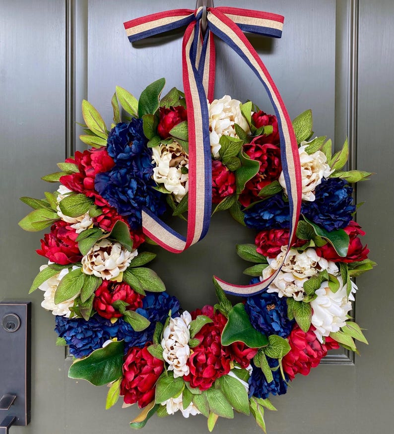 Patriotic Wreath for Front Door, Americana Front Door Wreath, Red White ...