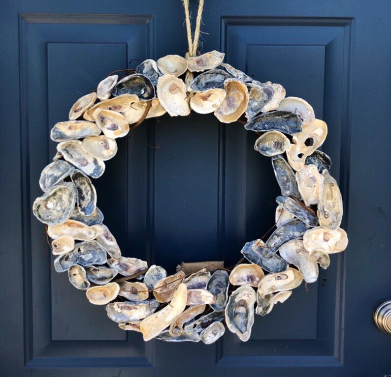 Beach Decor Nautical Wreath for Front Door Nautical Decor Coastal Wreath Beach House Oyster Shell Wreath BEST SELLER Shell Wreath