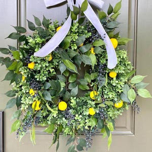 Year Round Wreath for Front Door,  Lemon Wreath, Blueberry and Lemon Wreath, All Season Wreath, Farmhouse Wreath for Front Door