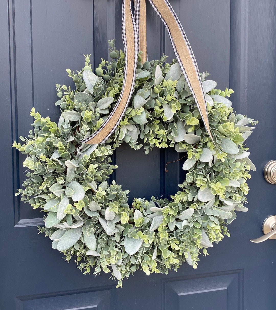 Eucalyptus Lambs Ear Wreath: Farmhouse Front Door Decor - Etsy