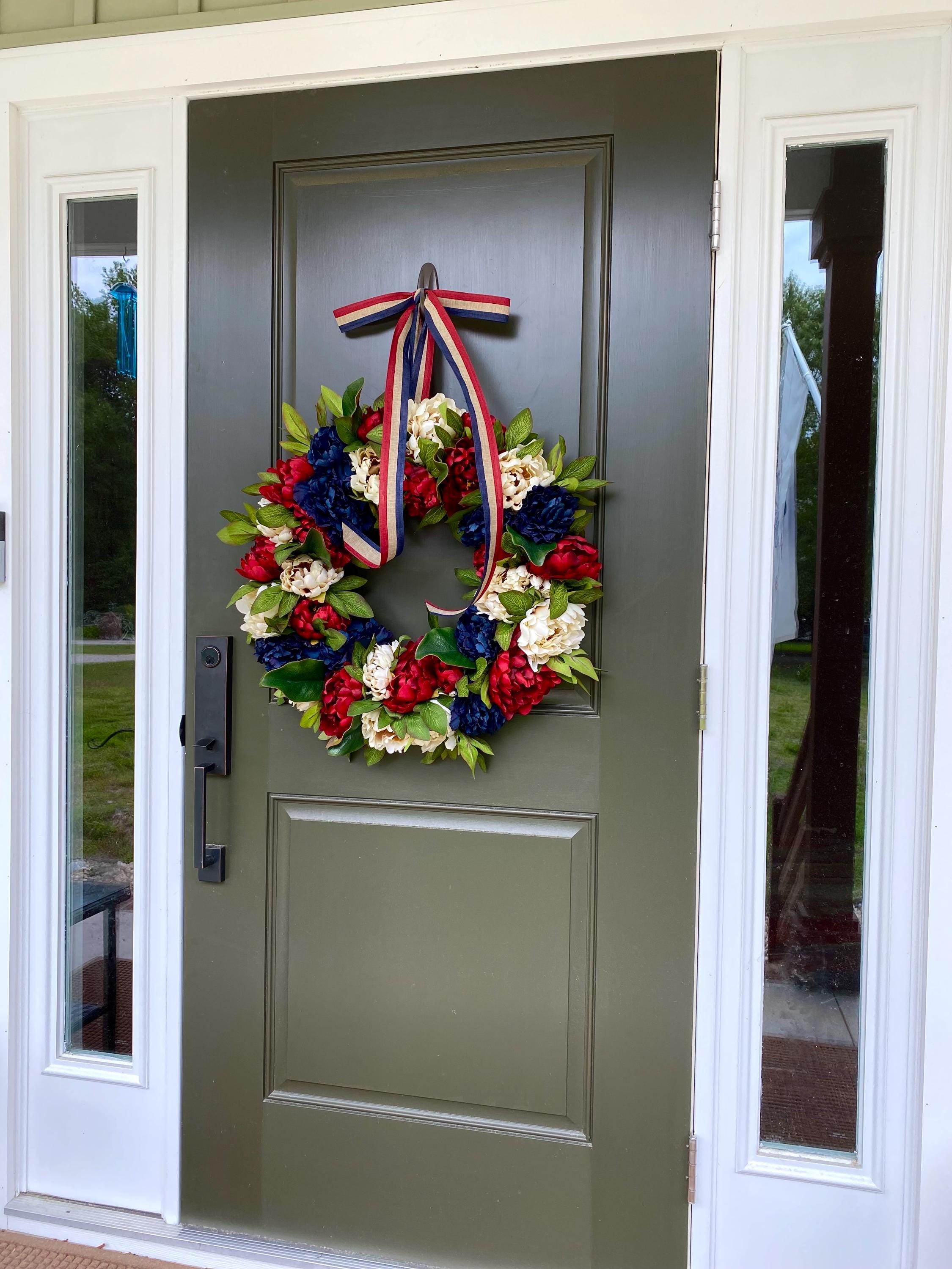 Patriotic Wreath for Front Door, Americana Front Door Wreath, Red White ...