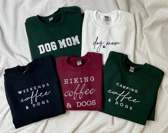 Camping, coffee and dogs Embroidered Sweatshirt Embroidered Sweatshirts - Weekends, Hiking, Coffee DigityDogCollars, BKpaws&Co