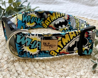 Batman Ribbon Super Hero Terri's Dog Collar hand made adjustable Dark Knight Batman Ribbon Super Hero Terri's Dog Collar hand made adjustable Dark Knight