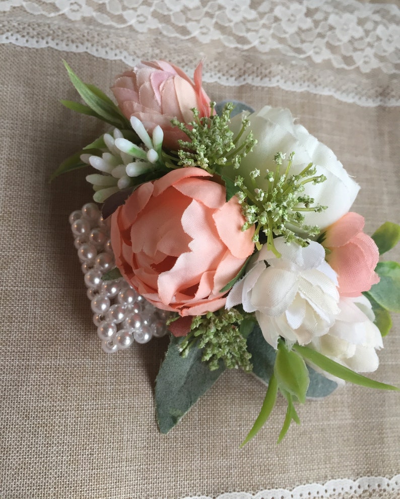 Peach Wedding Corsage Silk Wrist Corsage Prom Corsage Silk Etsy