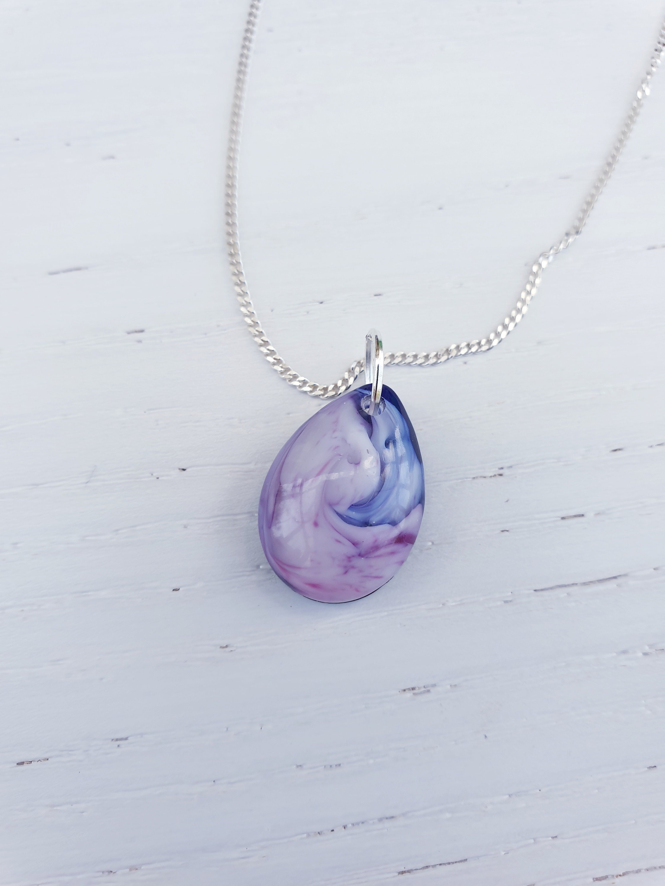 Sterling Silver Resin Teardrop Pendant on Chain Unique and Etsy