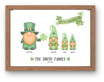 Personalized St. Patrick's Day Gnome Family Portrait Wall Art