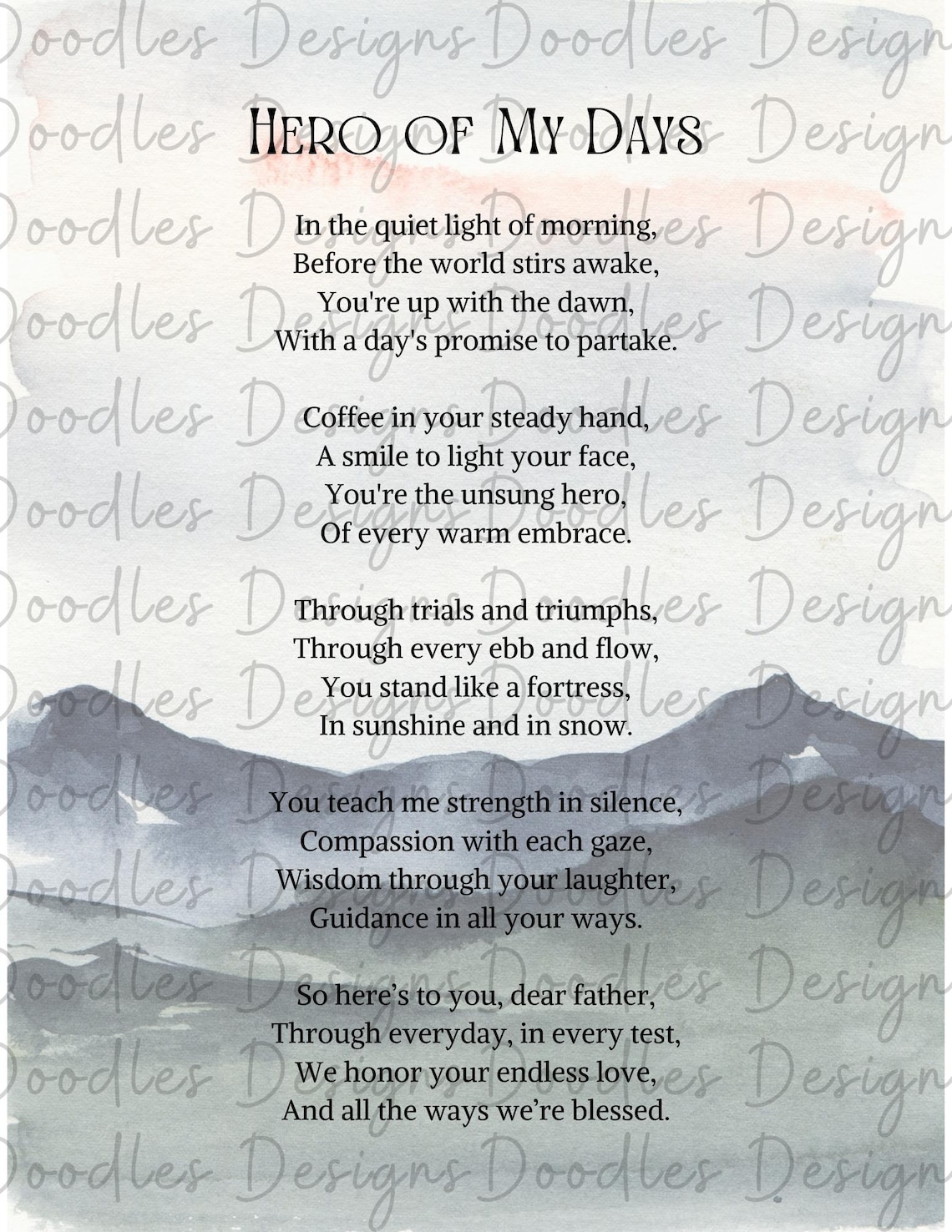 Hero of My Days Poem, Father's Day Gift (printable Wall Art) - Etsy