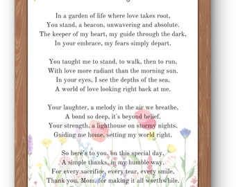 Poem for Mom Print, Mother's Day Gift, Floral Art