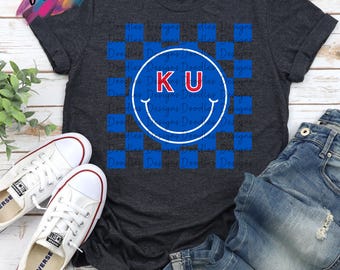 KU Jayhawks Smiley Face Checkerboard PNG: Game Day Art (Digital Download)