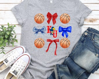 KU Jayhawks Basketball PNG: Watercolor Bows & Vintage Logo (Digital Download)