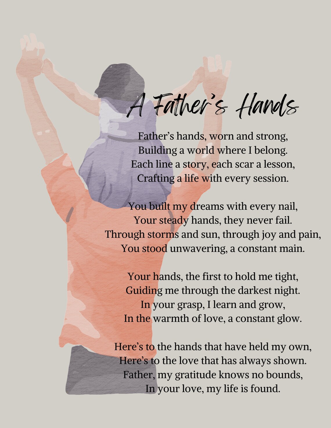 A Father's Hands Poem, Poem Gift for Dad, Fathers Day, Inspirational