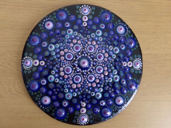 Dot Mandala Painting Original Art Red Blue Purple Dot Art-Dottilism-Hand Painted Acrylic Wall Art