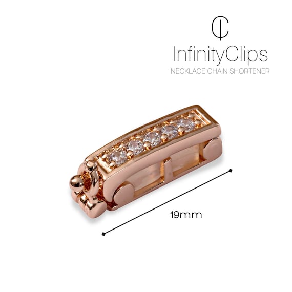 Infinity Clips Necklace Shortener, Chain Shortener, Clasp for Necklace,  Small Classic Silver, Gold or Rose Gold Plated Crystal Accent Clip 