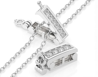 Infinity Clips Silver Necklace Shortener Clips – Layering Clasp 2pc Set with Crystals (Small & Large)
