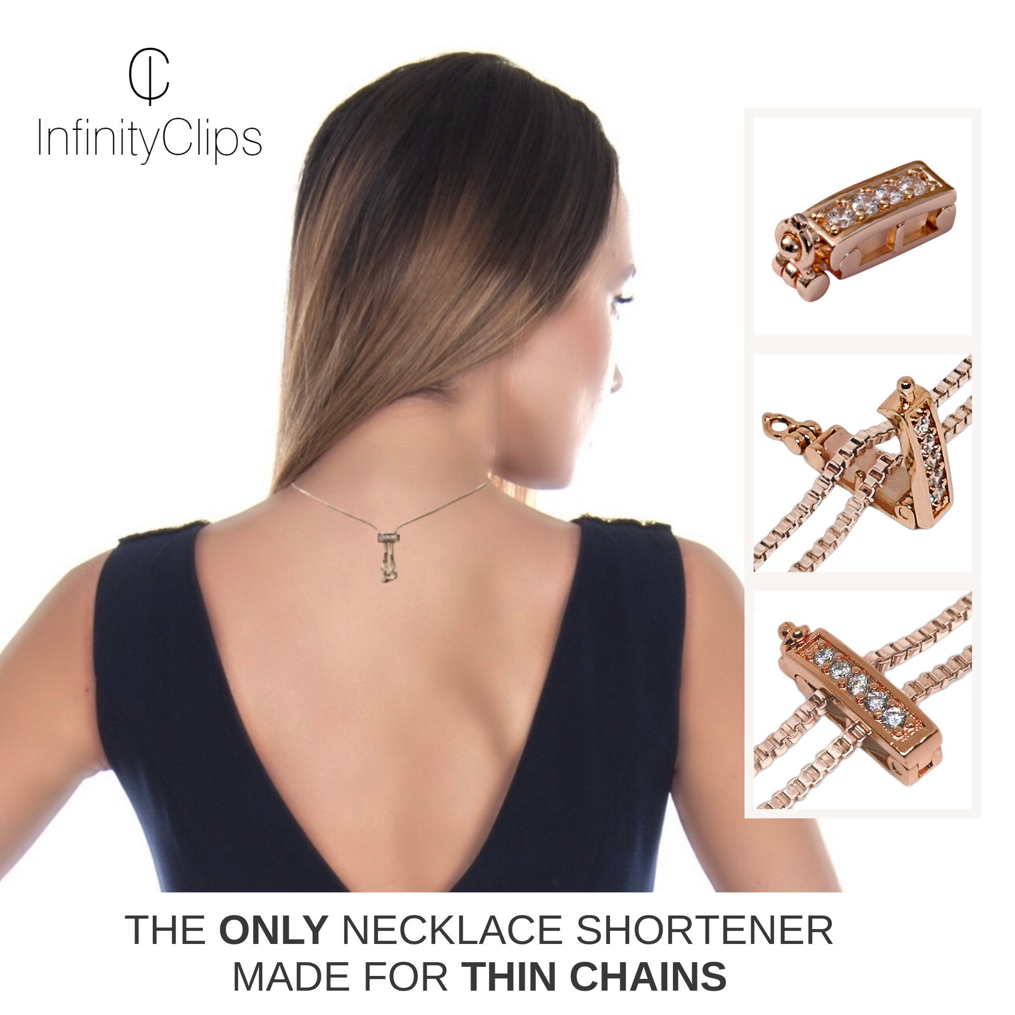 Infinity Clips Necklace Shortener, Large Rose Gold W/ Security Clasp, Chain  Shortener, Clasp for Necklace, Necklace Shorten 