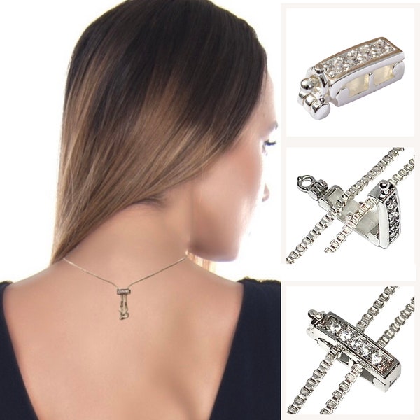 Clips Infinity - Petit raccourcisseur de collier classique en argent avec fermoir de sécurité, raccourcisseur de chaîne, fermoir pour collier