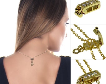 Infinity Clips- Small Classic Gold Necklace Shortener with Safety Clasp, Chain Shortener, Clasp for Necklace