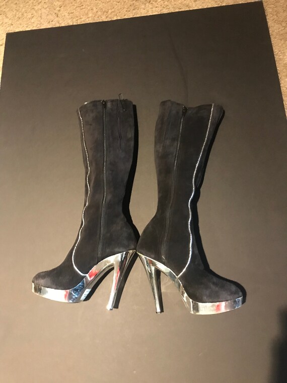 Vintage Platform Black Suede Boots from the 70s si