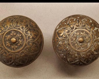 Antique Victorian Heart Brass Door Knob Qty 2