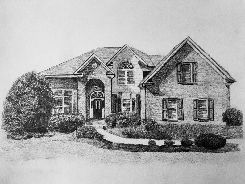 Custom house drawing from photo graphite pencil made to Etsy