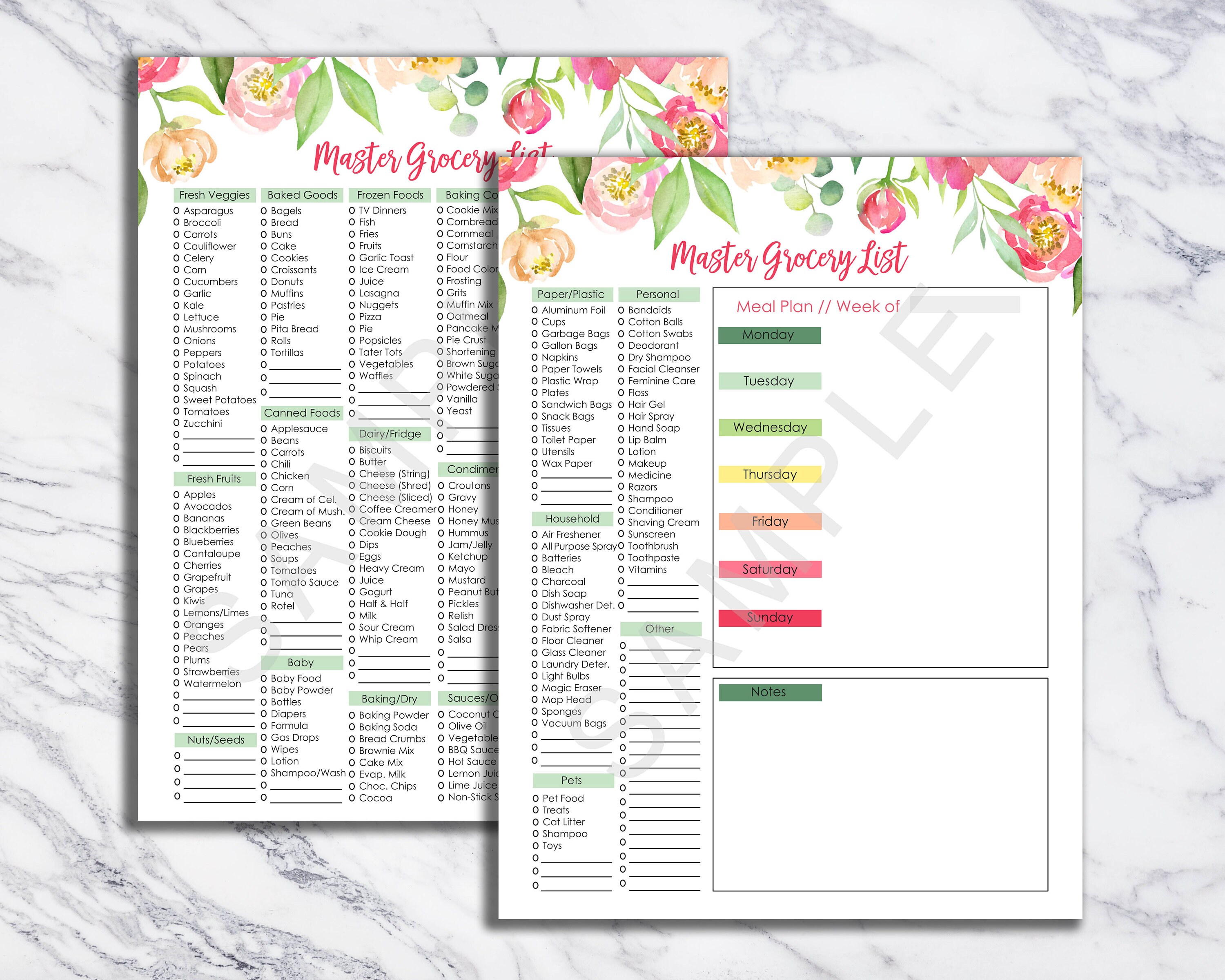 printable master grocery list and meal planner instant etsy