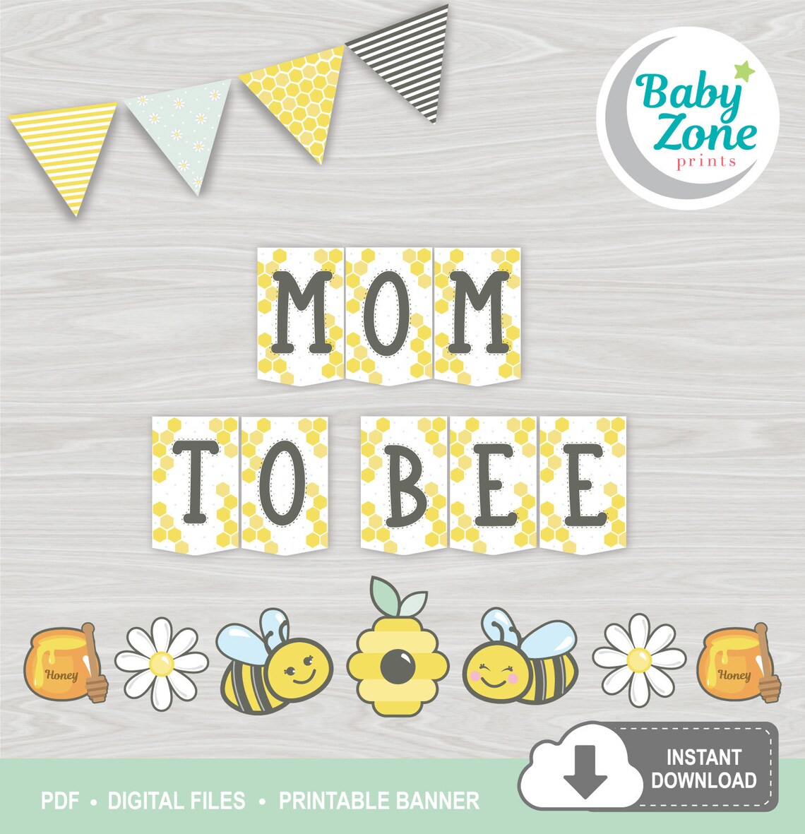 Mom to Bee Printable Banner Bumble Bee Baby Shower Decoration - Etsy