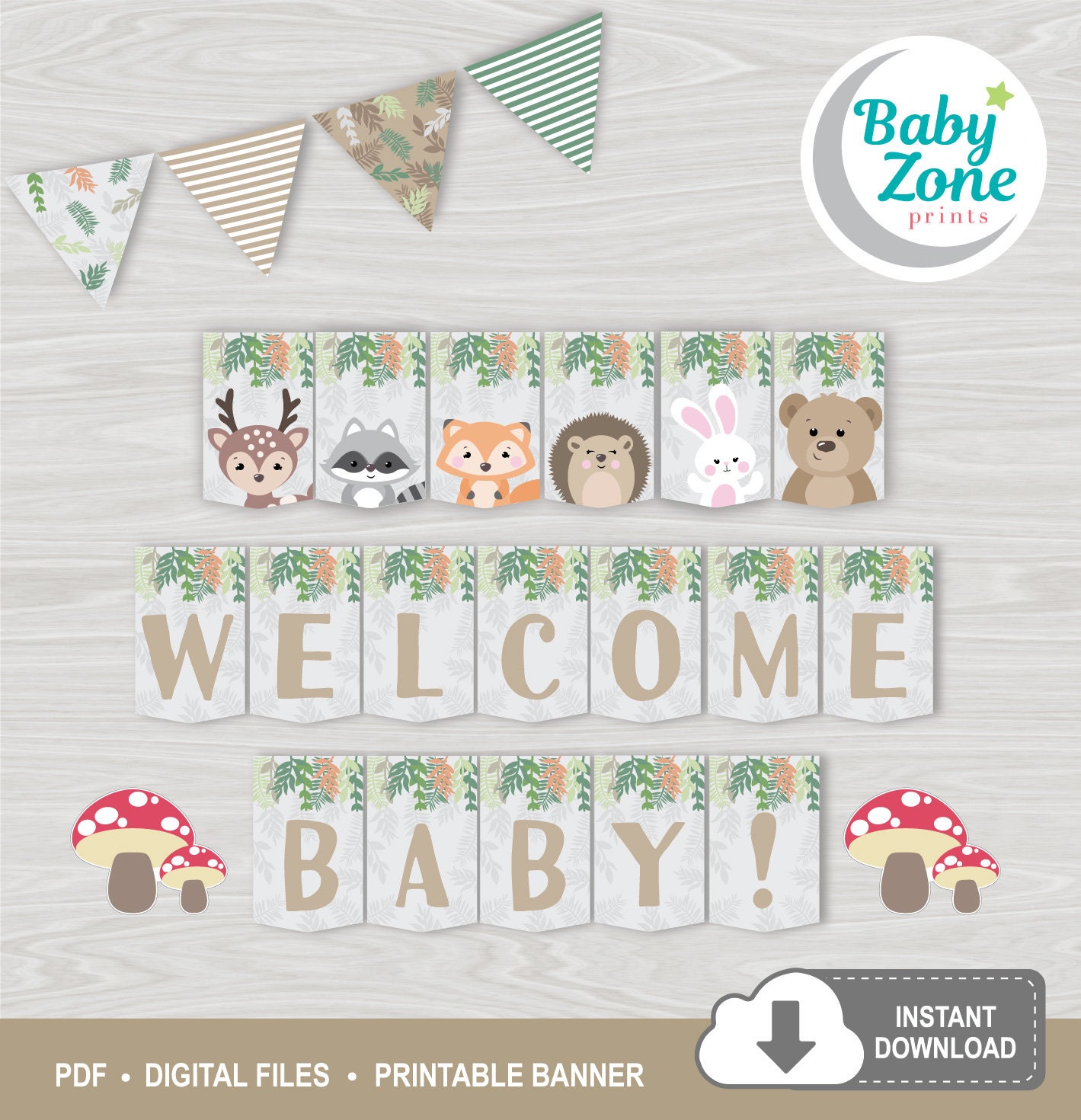 Woodland Baby Shower, Woodland Animals Banner, Forest Animals, Woodland ...