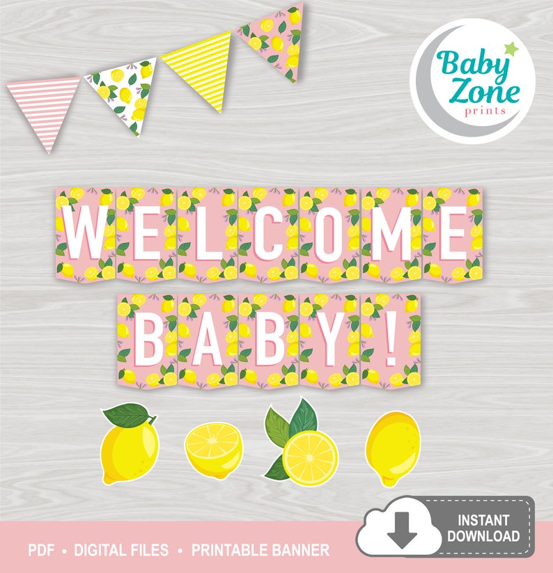 Welcome Baby Baby Lemons and Limes Pink Baby Shower Printable image 0