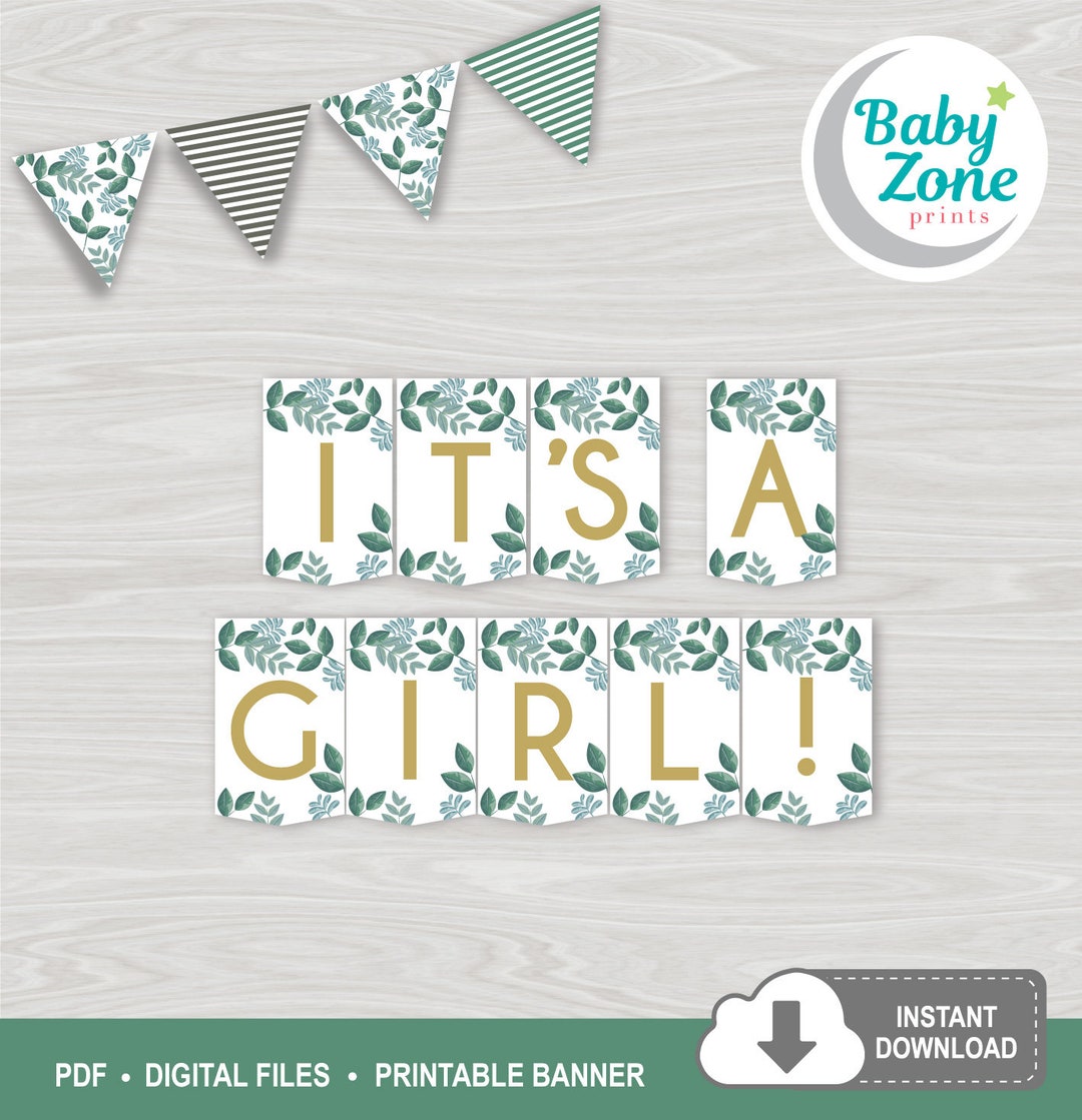 It's a Girl! Greenery Baby Shower Printable Banner Instant Download ...