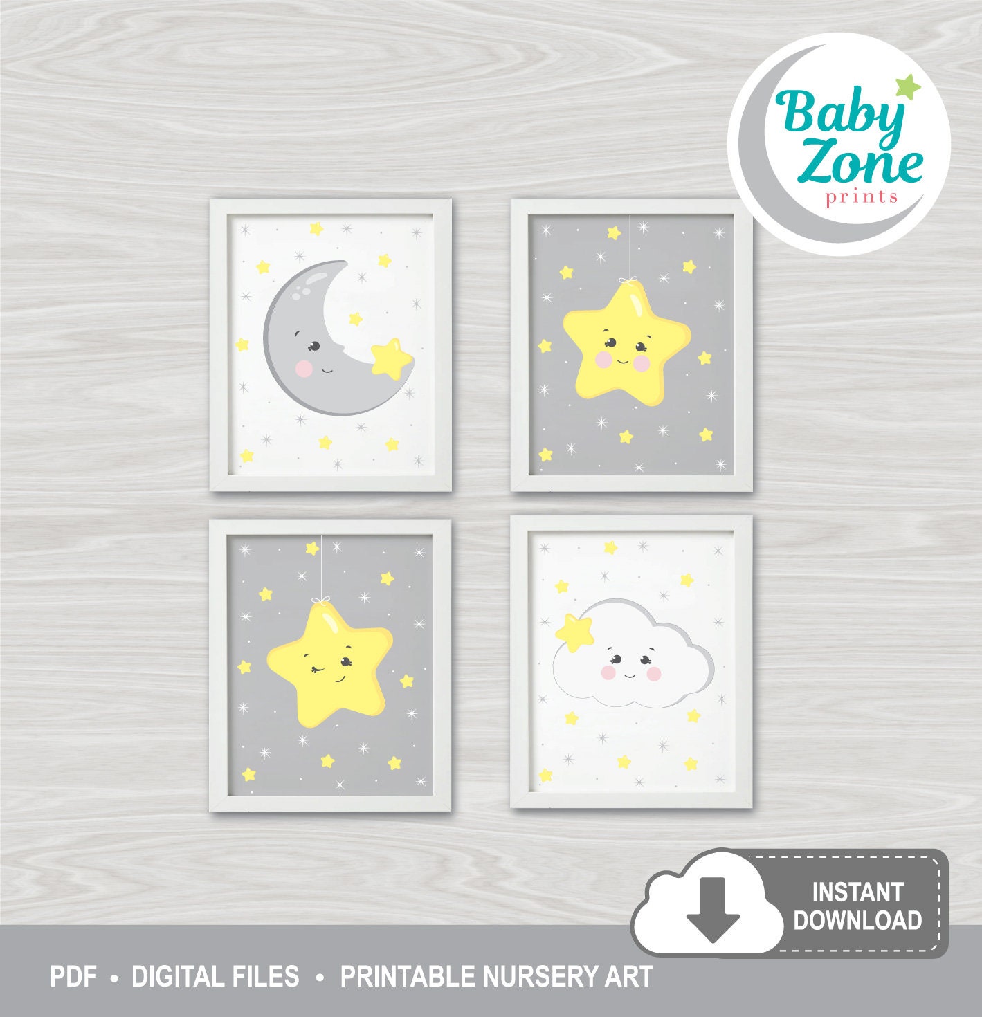 Twinkle Twinkle Little Star Gray Nursery Art Set 4 Posters Baby ...