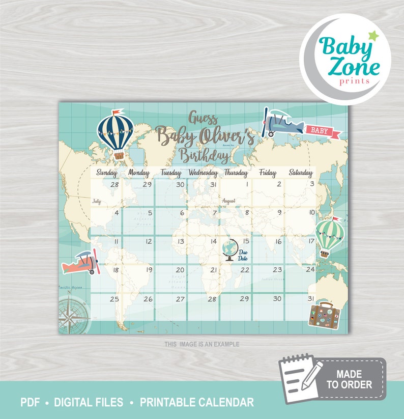 World Traveler Baby Due Date Printable Prediction Calendar Etsy