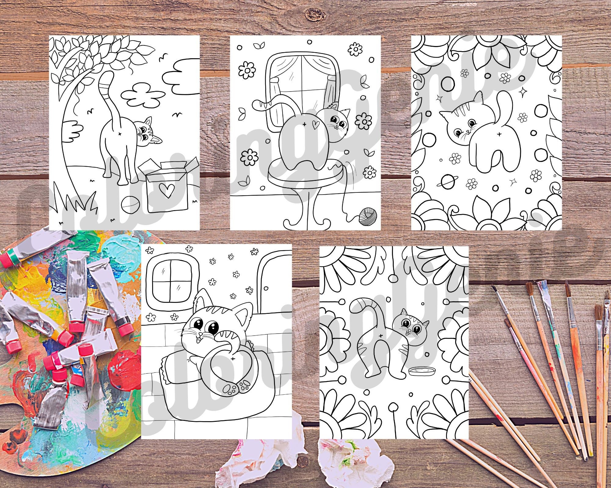 26 Funny and Cute CAT BUTTS Coloring Pages BUNDLE for Kids and Adults ...