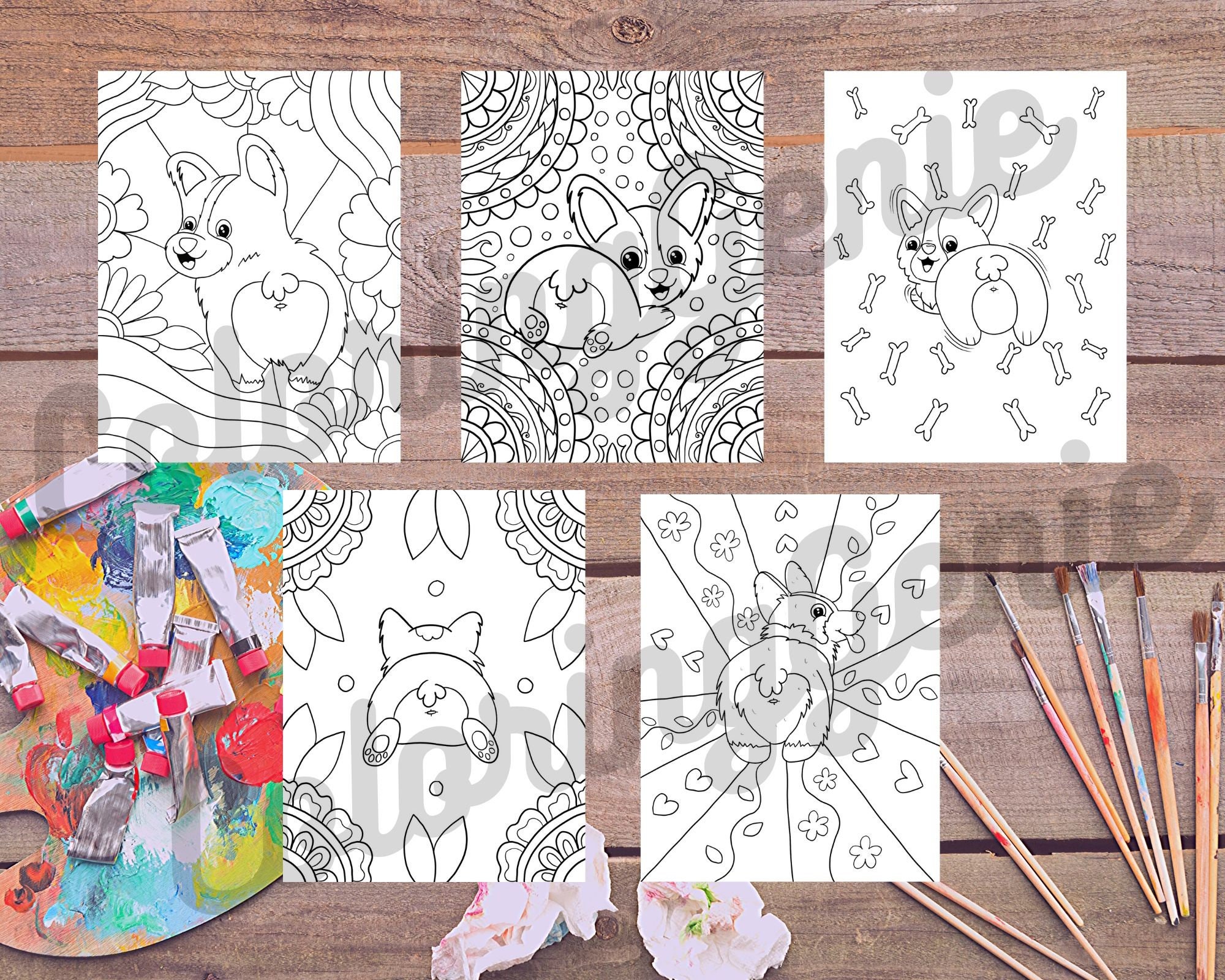 26 Funny and Cute DOG BUTTS Coloring Pages BUNDLE for Kids and Adults ...